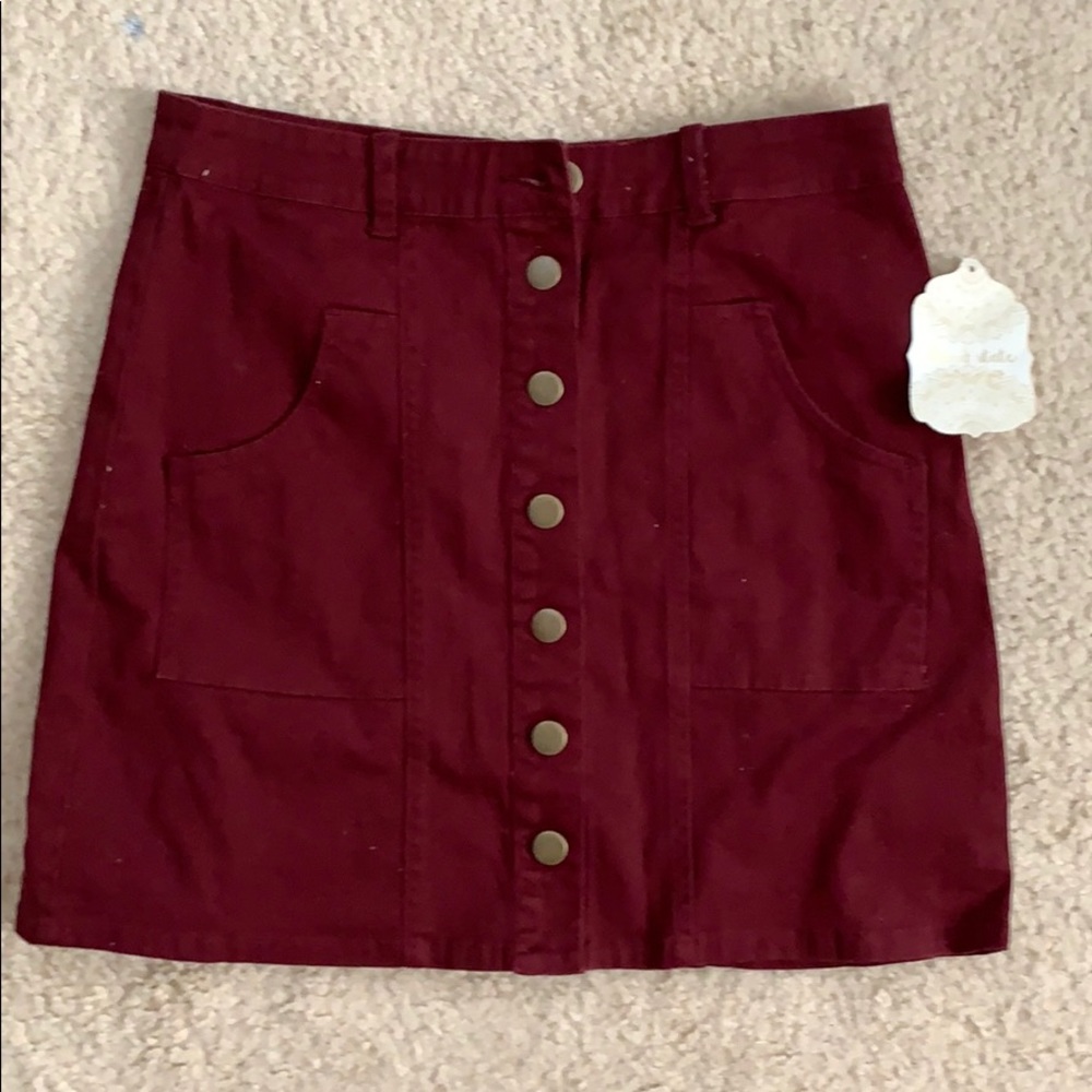 altar’d state burgundy button up skirt